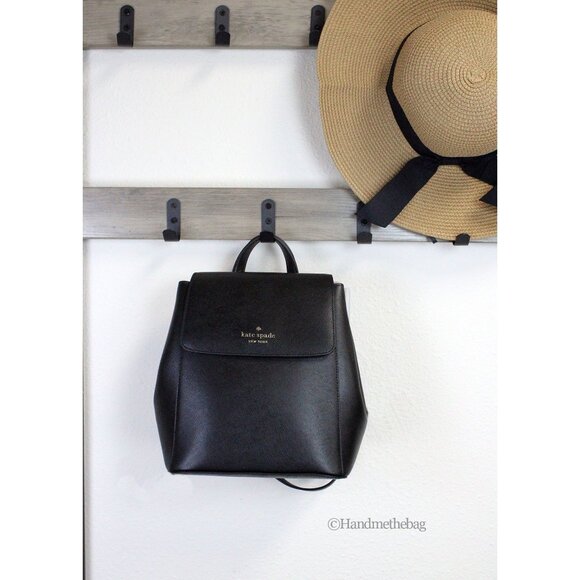 NEW Kate Spade Madison Black Leather Medium Flap Backpack Book School Purse - Picture 1 of 8